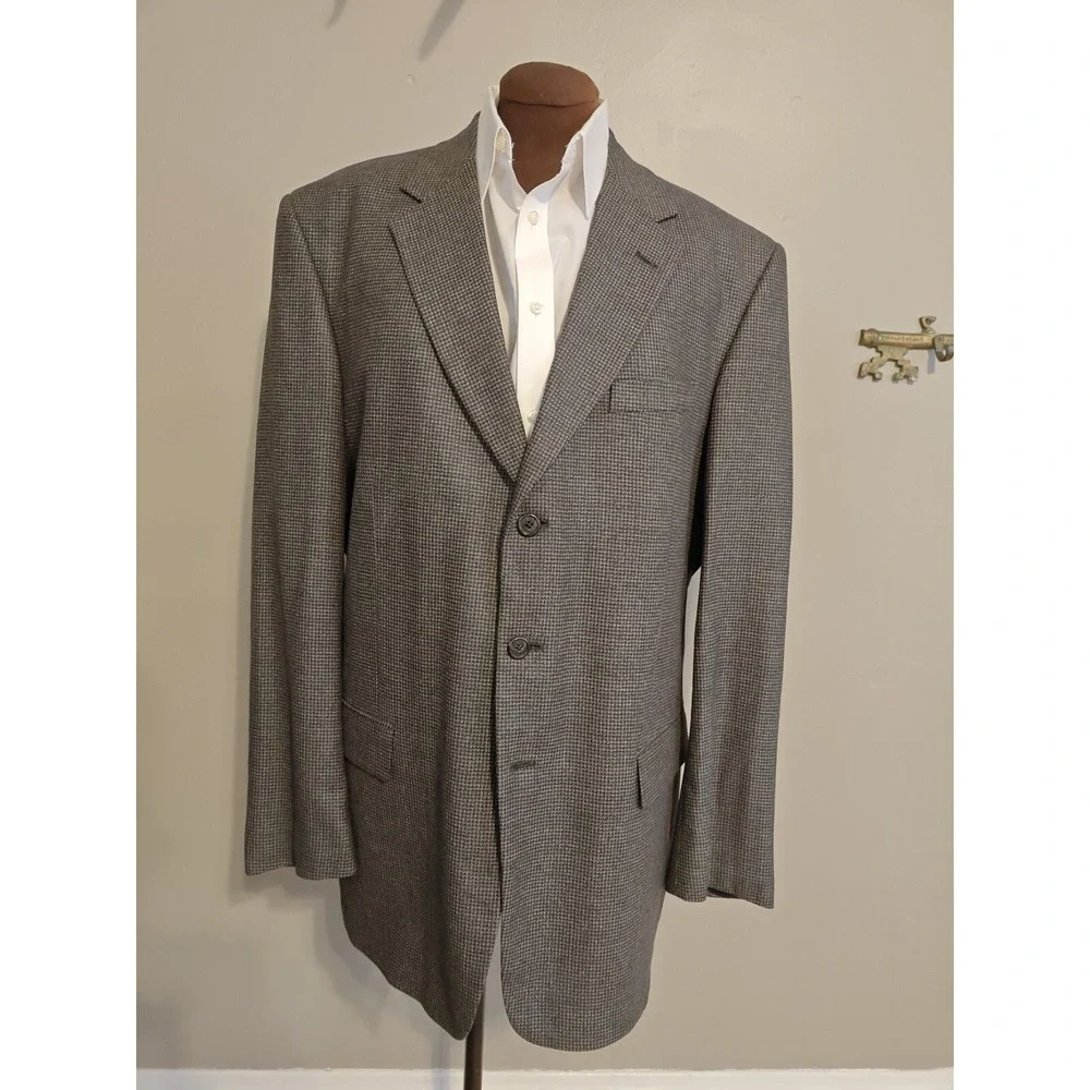 Givenchy Vintage Mens Brown Check Blazer Sport Coat 44L Made in USA 3 Button